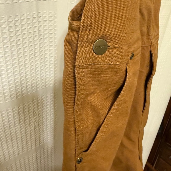 Carhartt Canvas Cargo Dark Tan Bib Carpenter Overalls Youth Boys Sz 10 - Picture 7 of 16